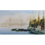 English School, mid 20th century, Tower Bridge from Wapping, London Thames Oil on canvas, signed