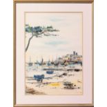 French, late 20th century, Mediterranean Harbour watercolour, ink and gouache possibly over