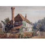 Henry George Hine R.I (1811-1895), Country scenes with half-timbered cottages a pair, watercolours