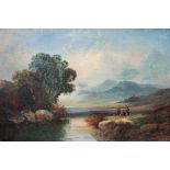 British, late 19th century, Scottish Highland Landscape oil on board, in modern gold frame 11½ x