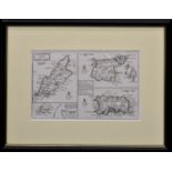 Herman Moll, four part map of The Isle of Man, Garnsey, Alderney and Jersey, copper engraving
