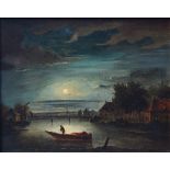 Follower of Sebastian Pether (British, 1790-1844), Nocturne with fishing boat oil on canvas,