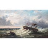 L. Durand (?) (French, late 19th century), French Sailing Ship in Distress oil on canvas, signed