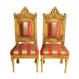A pair of French Empire style neo-classical giltwood side chairs, late 20th century, the rectangular