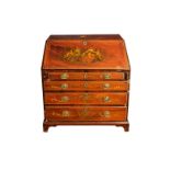 A George III painted mahogany Sheraton bureau, crossbanded with ebony and boxwood stringing