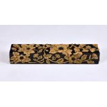 A Chinese soapstone brush or glove box, rectangular form, cameo cut with raised floral decoration on