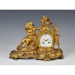 A French ormolu rococo revival mantel clock, 19th century, the twin train movement signed 'G.