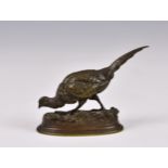 Jules Moigniez (French, 1835-1894), early 20th century, patinated bronze of a hen pheasant, raised