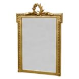 A 19th century French giltwood mirror, the bevelled rectangular plate within a curled ribbon and