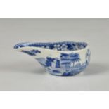 An early 19th century Spode blue and white transfer ware pap boat, printed blue factory marks, 4 ¼