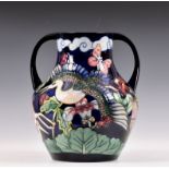 A large twin handled Moorcroft "Kyoto" vase, by Rachel Bishop, c.1994, underglaze marks to base,