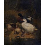 John Frederick Herring, Snr. (British, 1795-1865), Ducks and Ducklings at the Pond. oil on canvas,