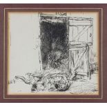 Edmund Blampied R.E. (Jersey, 1886-1966), Mucking Out, pen & ink and wash, signed in ink lower