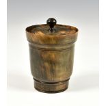 An antique turned horn tobacco jar and cover, probably 19th century, of cylindrical baluster form