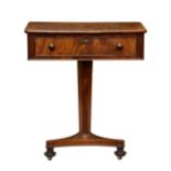 A small early Victorian mahogany centre table, the rounded, rectangular top with a single drawer