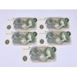 BRITISH BANKNOTES - Bank of England - One Pounds - consecutive trio & consecutive pair (5), c.