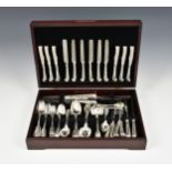 A harlequin suite of Victorian silver fiddle, thread & shell pattern flatware with pistol grip