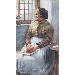 Walter Langley (British, 1852-1922), Old Woman at the Window. watercolour, signed "W. Langley" lower