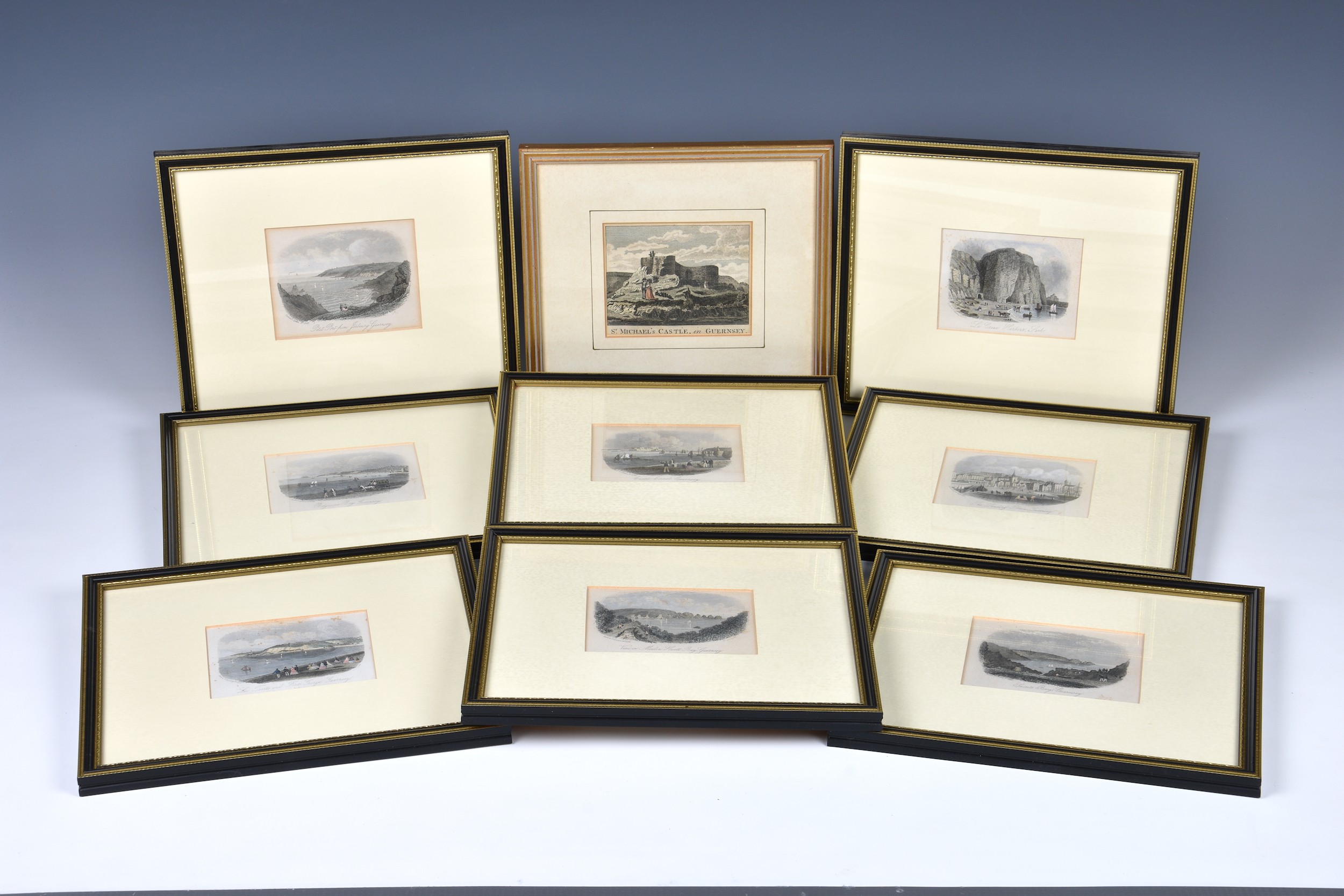 A collection of fifteen 19th century framed Guernsey bookplate prints and engravings etc, to include - Image 2 of 3