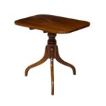 A 19th century mahogany tilt-top tripod table, reduced in height, with rounded rectangular top on