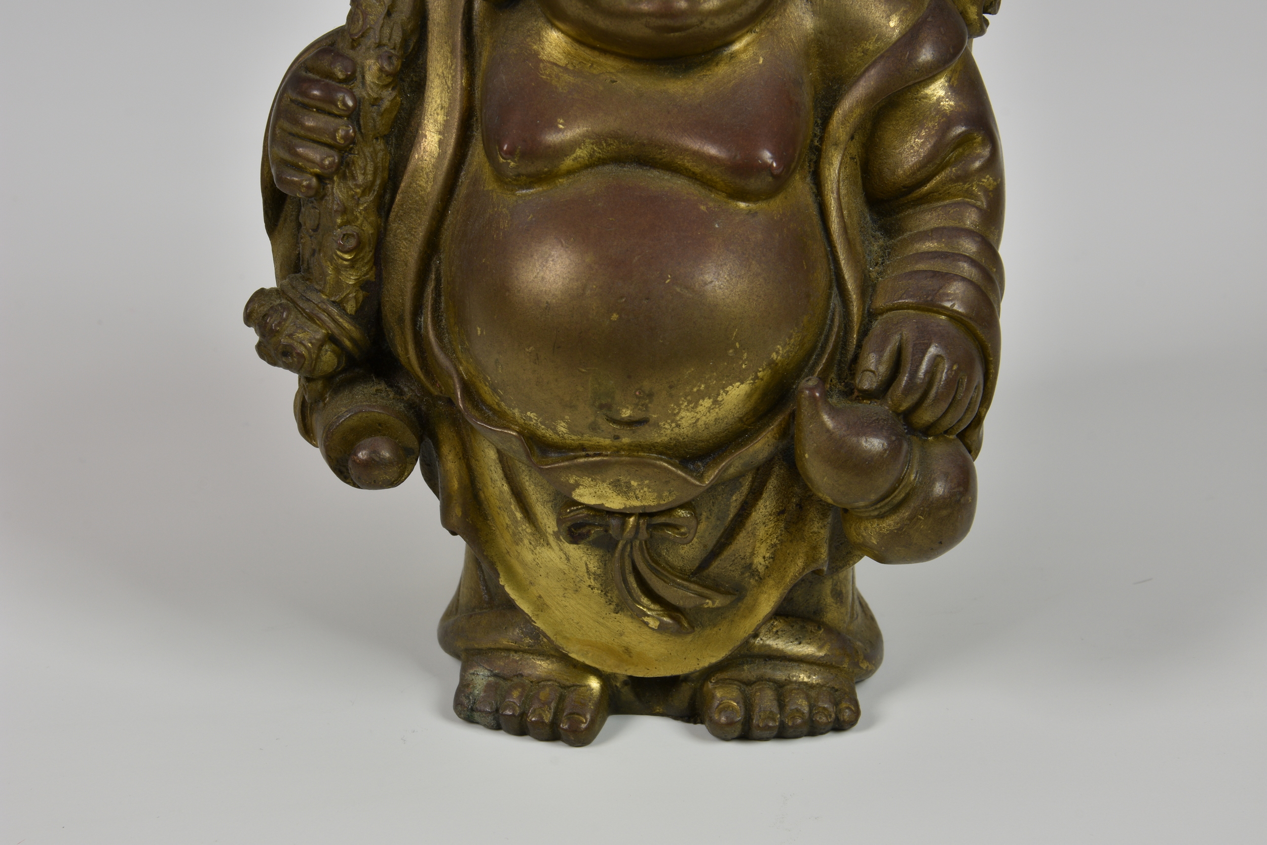 A Chinese gilt bronze buddha figure, probably early 20th century, modelled in standing position, - Image 7 of 7