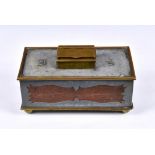 An unusual brass and zinc mounted house brick table vesta, the zinc covering with applied brass