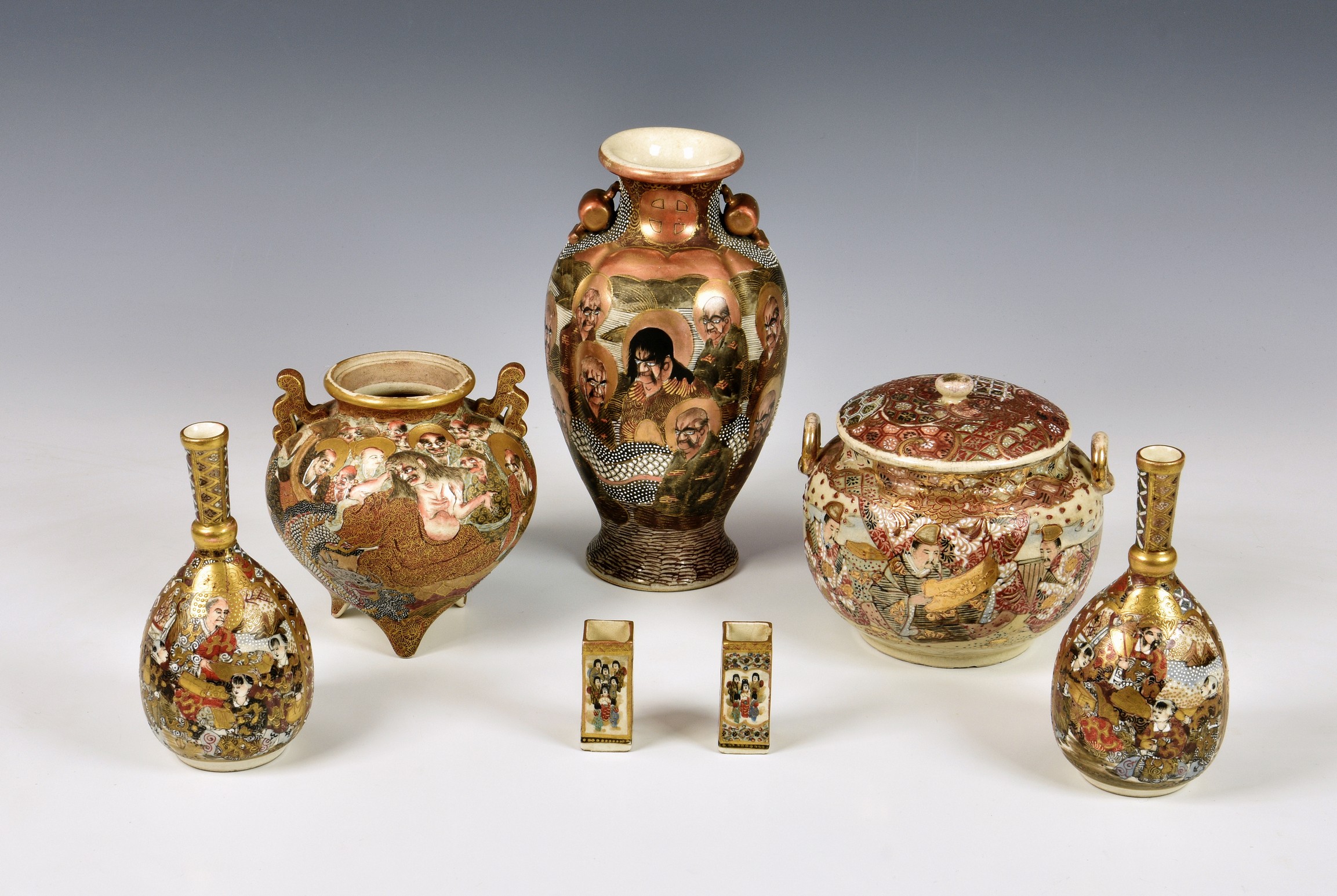 A collection of Japanese Satsuma ceramics, probably Meiji period (1868-1912), varying marks, to