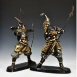 Two Michael Sutty porcelain Samurai Warriors, one modelled holding bow (missing arrow) and one