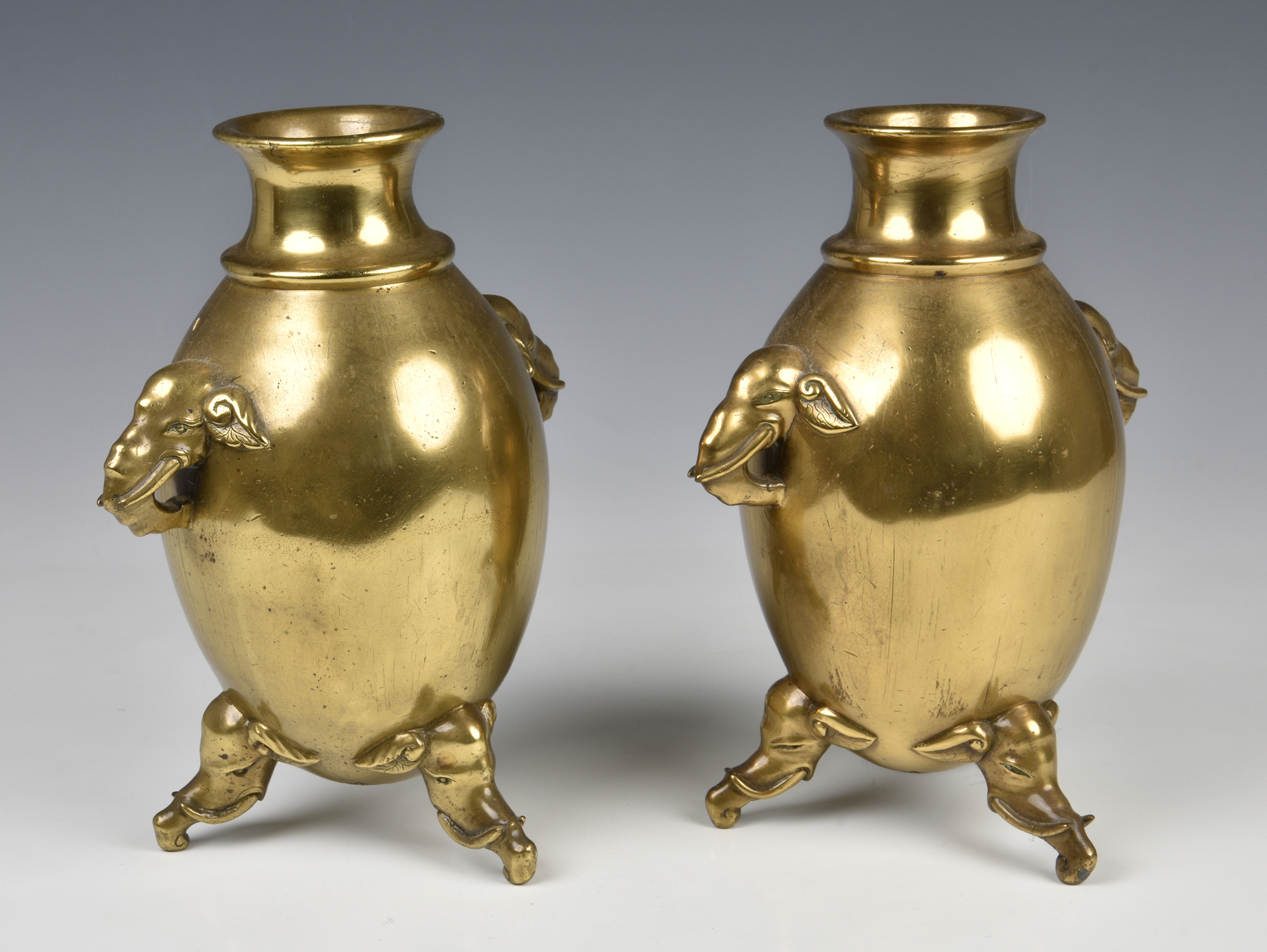 A pair of Chinese bronze 'Elephant' vases, Qing Dynasty, the high globular body with a lipped - Image 2 of 11