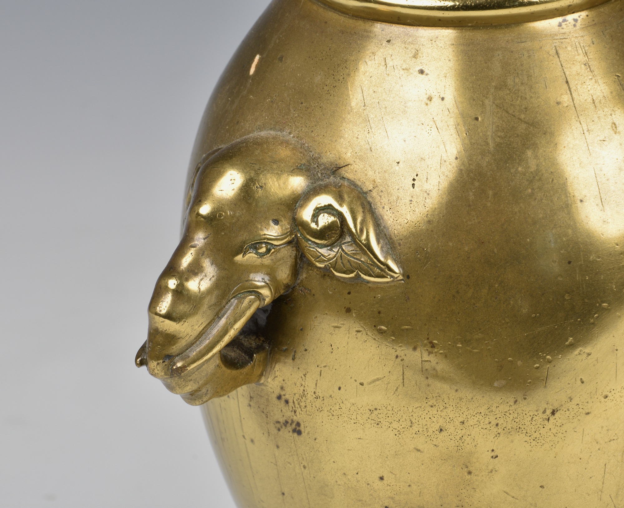 A pair of Chinese bronze 'Elephant' vases, Qing Dynasty, the high globular body with a lipped - Image 3 of 11