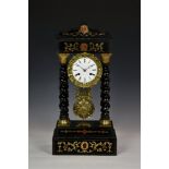 Villemsens á Paris, a gilt and inlaid portico mantel clock, 19th century, French, the twin train