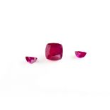 A trio of loose rubies, the largest, cushion-cut ruby measuring approx. 1.0 x 0.95mm., plus two