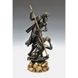 An antique style ebonised and gilt wood figure group of Poseidon and Delphin, depicting Poseidon