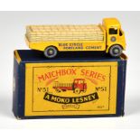 Matchbox Lesney 1-75 Series MB51a Albion Chieftan, yellow with beige load, 'Blue Circle Portland