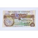 BRITISH BANKNOTE - The States of Guernsey - Five Pounds (nice serial number), c.1980, Signatory W.