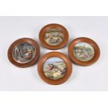 Four Victorian Prattware pot lids, each in turned wooden frames, to include Shakespeare's House