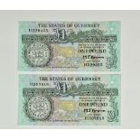 BRITISH BANKNOTES - The States of Guernsey - One Pounds (2), c.1980, Signatory M. J. Brown, serial