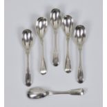 A matched set of six George III Fiddle Thread pattern egg spoons, four by Richard Crossley,