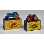 Two boxed Matchbox Lesney 1-75 Series tractors, comprising an MB4a Massey Harris Tractor, with