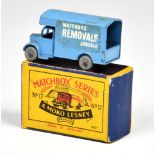 Matchbox Lesney 1-75 Series MB17a Bedford Removals Van, light blue with silver trim, MW, box type