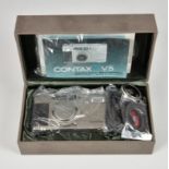 A boxed Contax TVS 35mm Compact Camera, titanium finish, serial no. 013730, with Carl Zeiss Vario