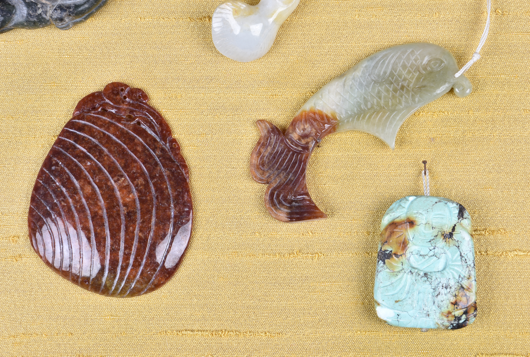 A small collection of modern Chinese jade and stone carvings, to include various fish in different - Image 4 of 11