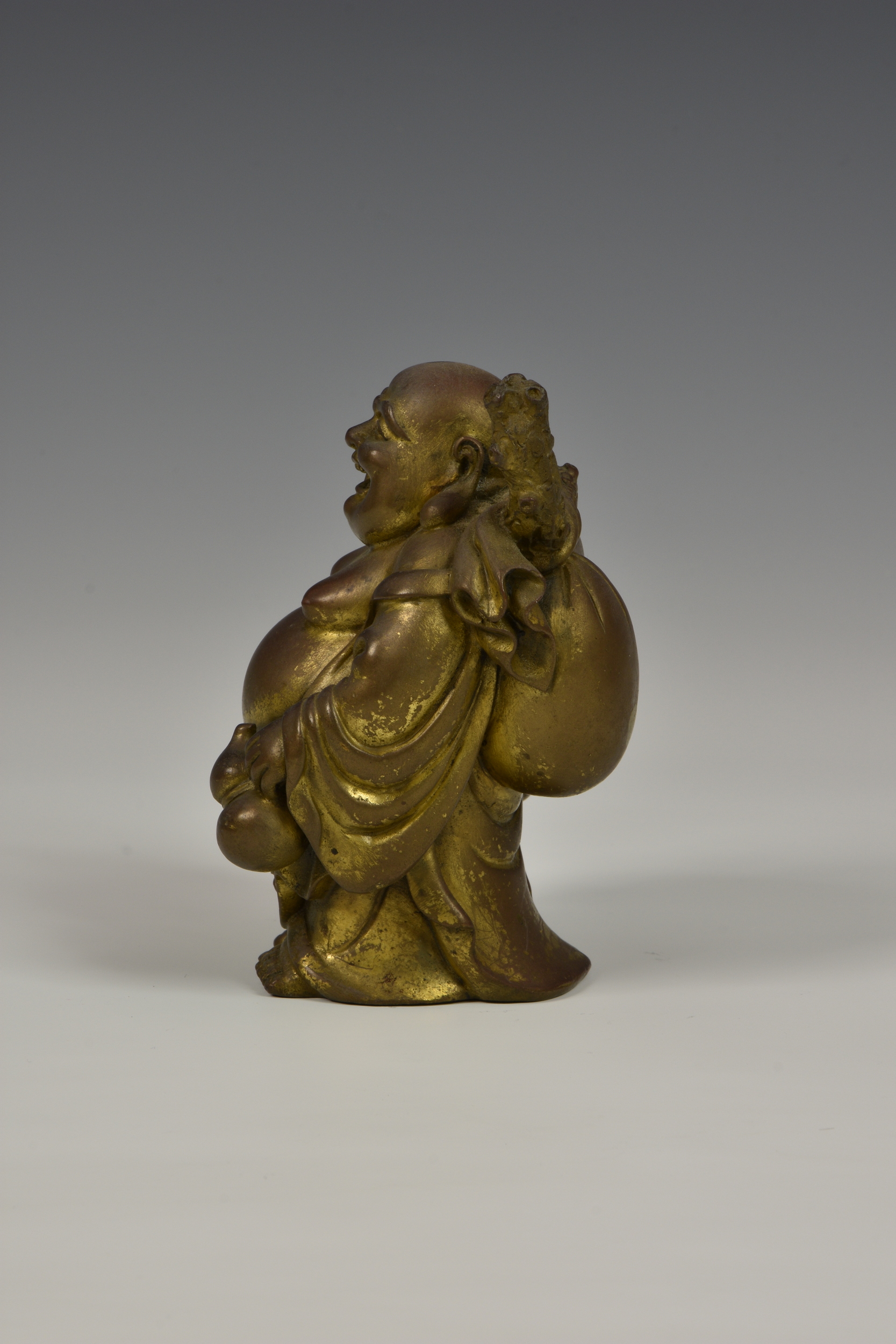 A Chinese gilt bronze buddha figure, probably early 20th century, modelled in standing position, - Image 4 of 7