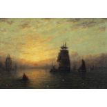 William Adolphus Knell (British, 1802-1875), Shipping at Sunset. oil on Windsor & Newton Academy