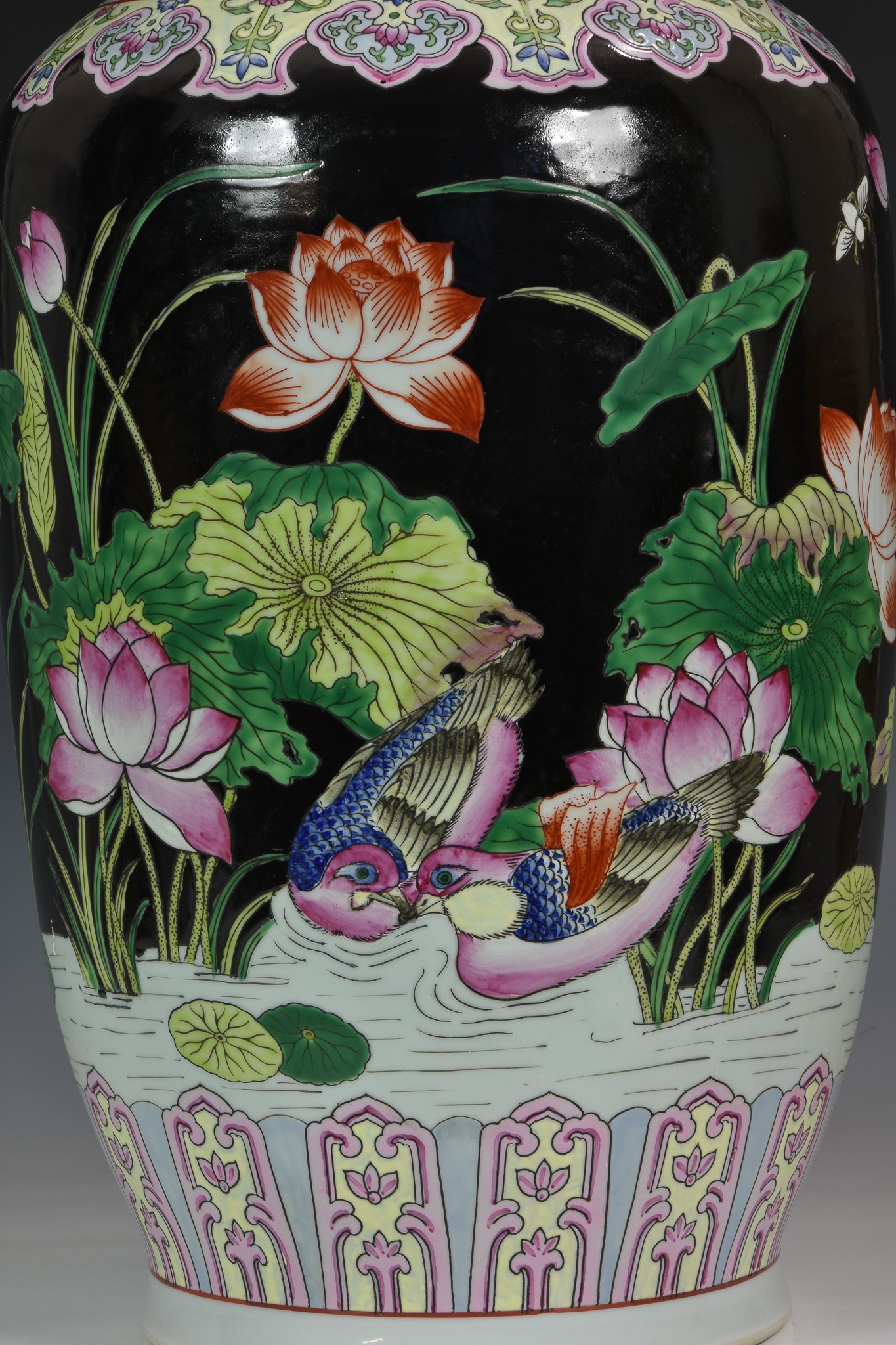 A Chinese porcelain black ground large baluster vase, second half 20th century, painted in famille - Image 4 of 7