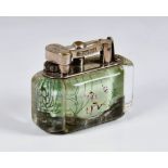 Dunhill - a silver plated and lucite Aquarium lighter, with silver plated brass mounts and four