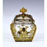 A Continental Art Nouveau gilt metal mounted glass box and cover, the box of tapering square form,