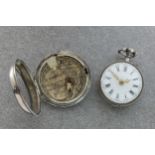 A late 18th century English silver pair cased verge pocket watch, London 1792, case marker WD, the