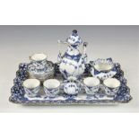 A Royal Copenhagen cabaret set in Blue Full Face pattern, each piece enriched with blue and white