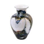 A large Murano style multi coloured glass vase, having free-flowing multi coloured decoration on